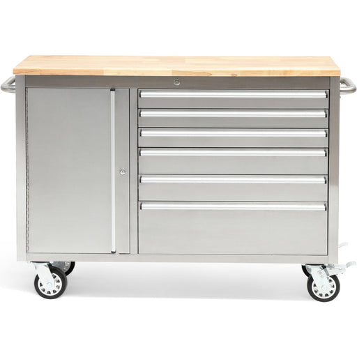Professional Stainless Steel Rolling Tool Cabinet 1 Door 6 Drawers 1355x482x880mm | 482038 As Makfry