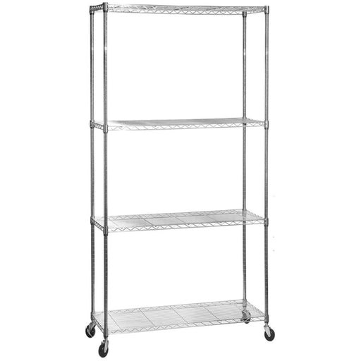 Commercial Shelving Unit 4 Tier with Wheels 1000kg Width 1200mm Depth 450mm Chrome Wire |  AMJ488 Makfry