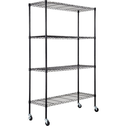 Commercial Shelving Unit 4 Tier with Wheels 1000kg Width 1200mm Depth 450mm Black Wire |  AMJ492 Makfry