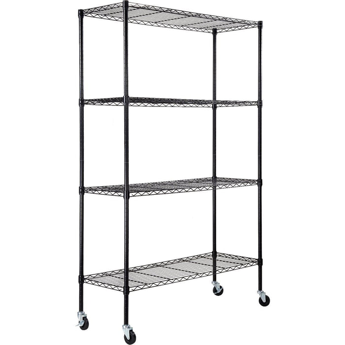 Commercial Shelving Unit 4 Tier with Wheels 1000kg Width 1200mm Depth 450mm Black Wire |  AMJ492 Makfry