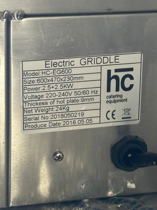 600mm Electric Griddle with 2 Burners HC-EG600 HC