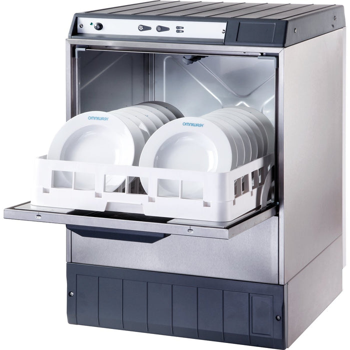 B GRADE Commercial Dishwasher 540 plates/hour 500mm basket Gravity drain Detergent pump 13A | Omniwash 5000STDD B GRADE