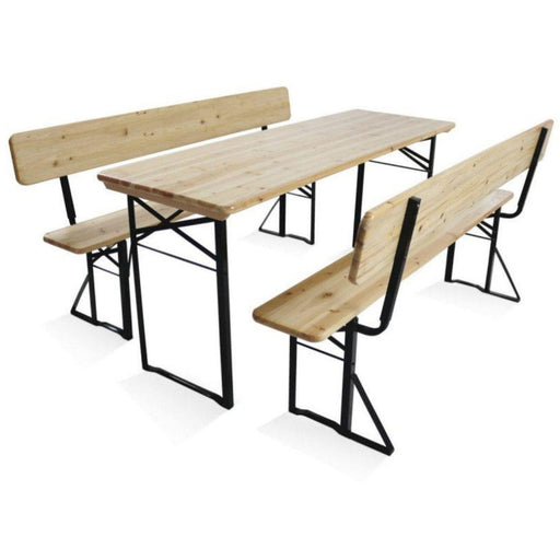 Beer Garden Table Set 169x69x75cm Natural with Black Frame|  571517 Makfry