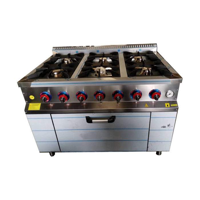 Commercial Cooker with Oven - 6 Burner - Gas or LPG - Stainless Steel