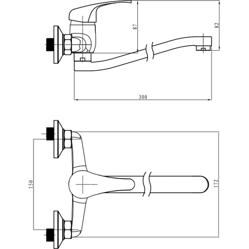 Wall Mounted Mixer Tap with Stainless Steel Spout Single Lever Chrome |  60128000 Makfry