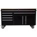 Heavy Duty Steel Rolling Tool Chest With Wooden Worktop 6 Drawers 1 Double Door Side Cabinet 1674x489x907mm Black | 602038 Ablack Makfry