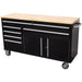 Heavy Duty Steel Rolling Tool Chest With Wooden Worktop 6 Drawers 1 Double Door Side Cabinet 1674x489x907mm Black | 602038 Ablack Makfry