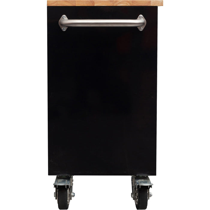 Heavy Duty Steel Rolling Tool Chest With Wooden Worktop 6 Drawers 1 Double Door Side Cabinet 1674x489x907mm Black | 602038 Ablack Makfry