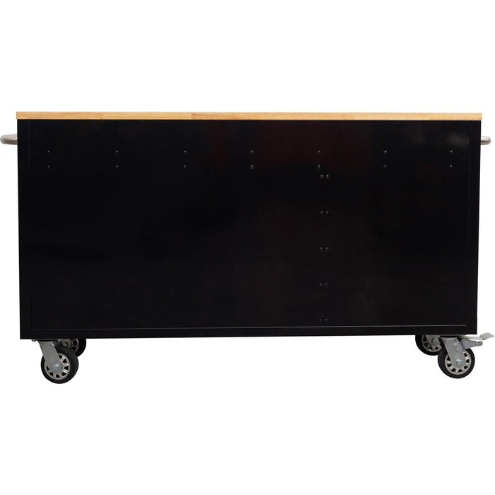 Heavy Duty Steel Rolling Tool Chest With Wooden Worktop 6 Drawers 1 Double Door Side Cabinet 1674x489x907mm Black | 602038 Ablack Makfry