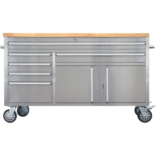 Professional Stainless Steel Rolling Tool Cabinet 2 Door 6 Drawers 1644x482x904mm | 602038 As Makfry