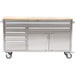 Heavy Duty Steel Rolling Tool Chest With Wooden Worktop 6 Drawers 1 Double Door Side Cabinet 1674x489x907mm Stainless Steel | 602038 Asilver Makfry