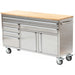 Heavy Duty Steel Rolling Tool Chest With Wooden Worktop 6 Drawers 1 Double Door Side Cabinet 1674x489x907mm Stainless Steel | 602038 Asilver Makfry