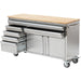 Heavy Duty Steel Rolling Tool Chest With Wooden Worktop 6 Drawers 1 Double Door Side Cabinet 1674x489x907mm Stainless Steel | 602038 Asilver Makfry