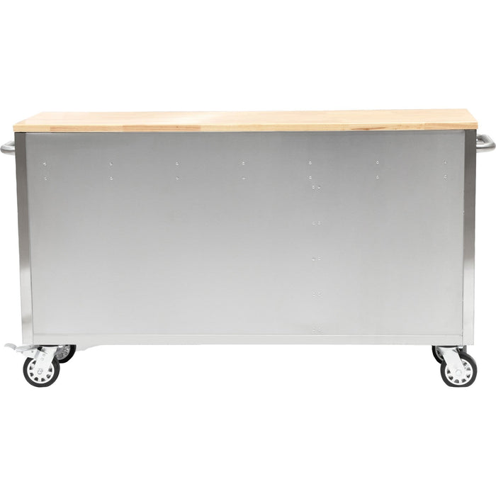Heavy Duty Steel Rolling Tool Chest With Wooden Worktop 6 Drawers 1 Double Door Side Cabinet 1674x489x907mm Stainless Steel | 602038 Asilver Makfry
