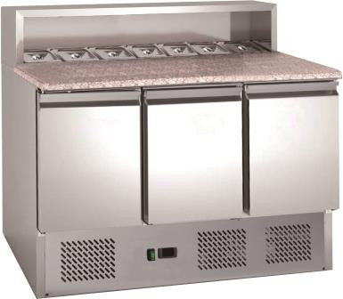 Chefsrange PSH903 - 3  Door Pizza Prep counter with granite top Euro-Catering