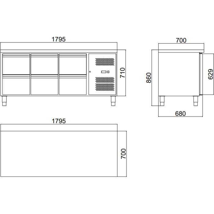 Commercial Refrigerated Counter 6 Drawers Depth 700mm | 6 Drg31 V Makfry