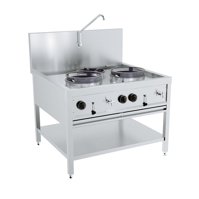 Combisteel Gas Wok Table - 2x17kW + 1x9kW Burners - Stainless Steel - Freestanding - Durable and High Capacity Combisteel