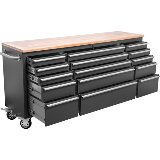 Professional Black Steel Rolling Tool Cabinet 15 Drawers 1826x486x905mm | 722038 A Makfry