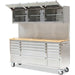 Professional Stainless Steel Rolling Tool Cabinet 15 Drawers 3 Upper Cupboards 1968x500x1825mm | 722038 Ap Makfry