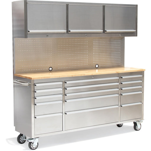 Professional Stainless Steel Rolling Tool Cabinet 15 Drawers 3 Upper Cupboards 1968x500x1825mm | 722038 Ap Makfry