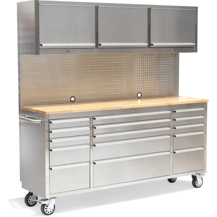 Professional Stainless Steel Rolling Tool Cabinet 15 Drawers 3 Upper Cupboards 1968x500x1825mm | 722038 Ap Makfry