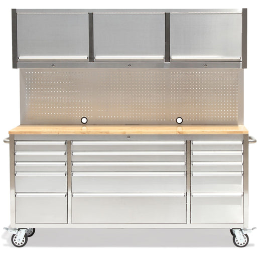 Professional Stainless Steel Rolling Tool Cabinet 15 Drawers 3 Upper Cupboards 1968x500x1825mm | 722038 Ap Makfry