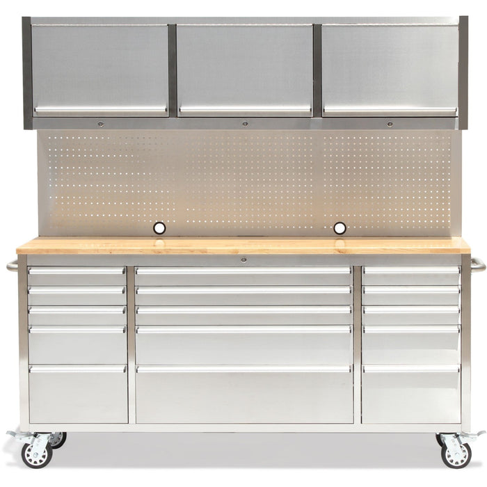 Professional Stainless Steel Rolling Tool Cabinet 15 Drawers 3 Upper Cupboards 1968x500x1825mm | 722038 Ap Makfry