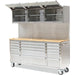 Heavy Duty Steel Rolling Tool Chest With Wooden Worktop 15 Drawers 3 Overhead Cabinets 1978x510x1828mm Stainless Steel | 722038 Apsilver Makfry