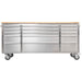 Heavy Duty Steel Rolling Tool Chest With Wooden Worktop 15 Drawers 1978x485x908mm Stainless Steel | 722038 Asilver Makfry