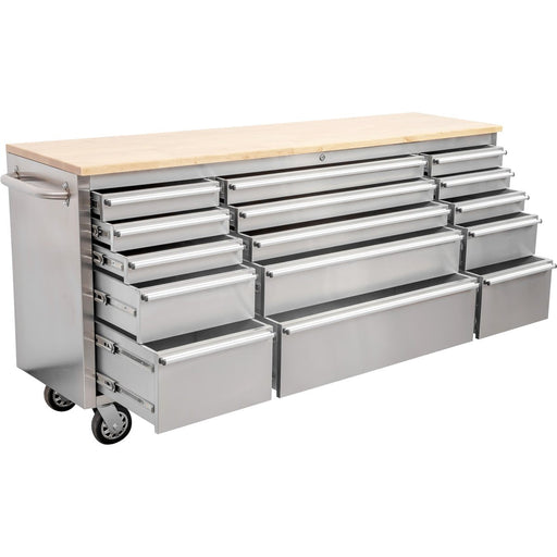 Professional Stainless Steel Rolling Tool Cabinet 15 Drawers 1826x486x905mm | 722038 As Makfry