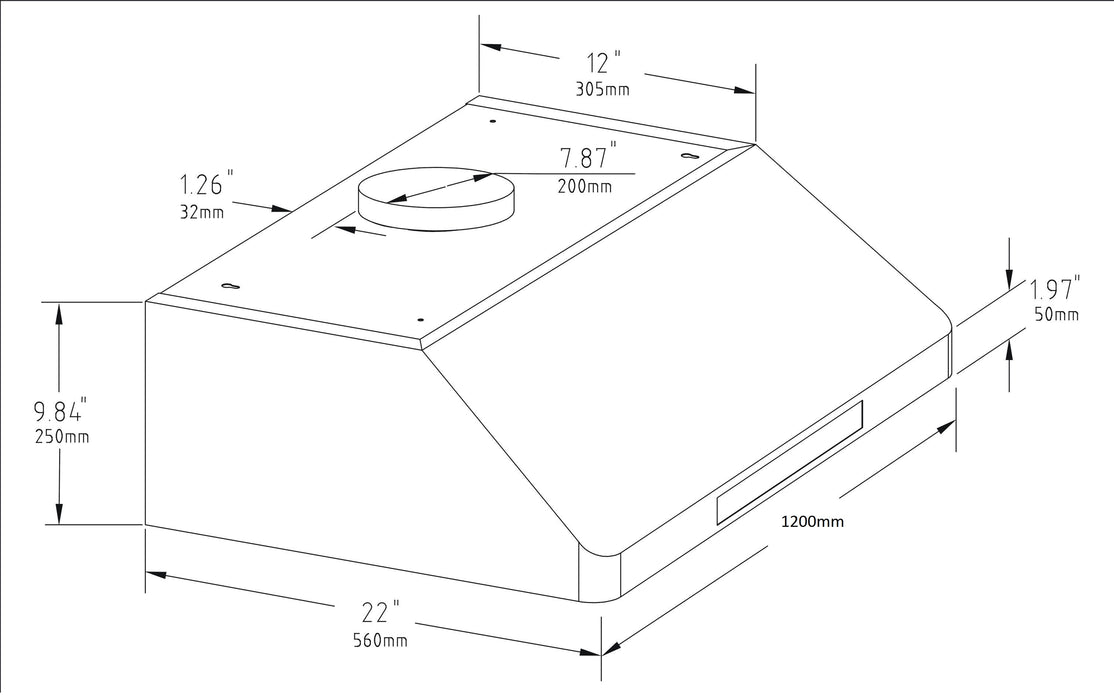 Combisteel Deep Extraction Hood 1200mm Wide With Motor, Filters & LED Lights - 7227.0010 Combisteel
