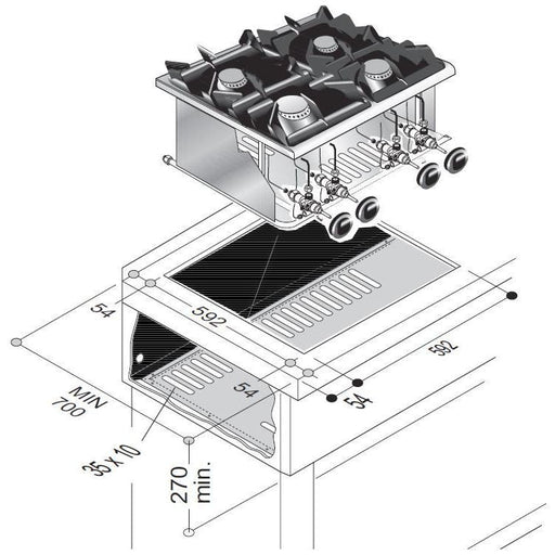 Combisteel Gas Range 4 Burners - 18kW Power Output - Durable Stainless Steel - Freestanding Commercial Kitchen Equipment Combisteel