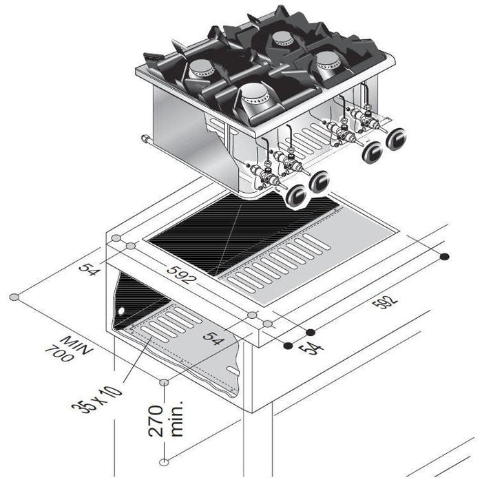 Combisteel Gas Range 4 Burners - 18kW Power Output - Durable Stainless Steel - Freestanding Commercial Kitchen Equipment Combisteel