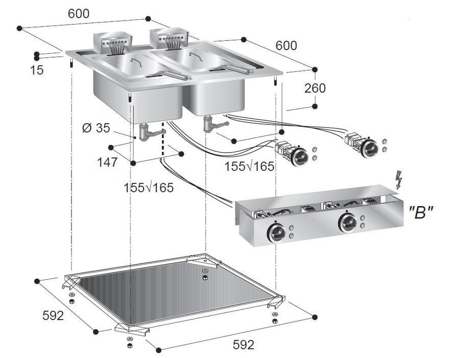 Combisteel Electric Fryer - 2x10L Capacity - Stainless Steel - Twin Tank Design - Manual Control - Efficient Heating System