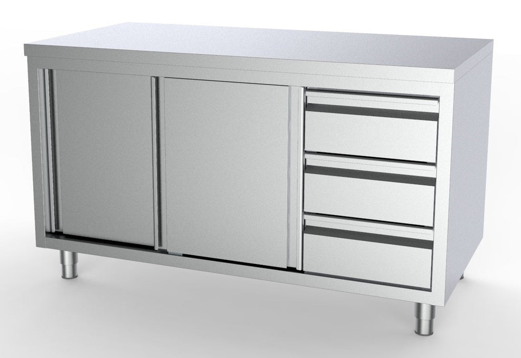 Combisteel 700 Worktable Sliding Doors Drawers Right 2000 Combisteel