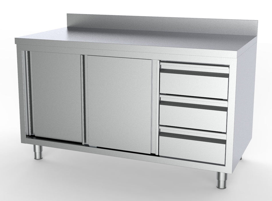 Combisteel 700 Worktable Sliding Doors Drawers Right With Upstand 1800 Combisteel
