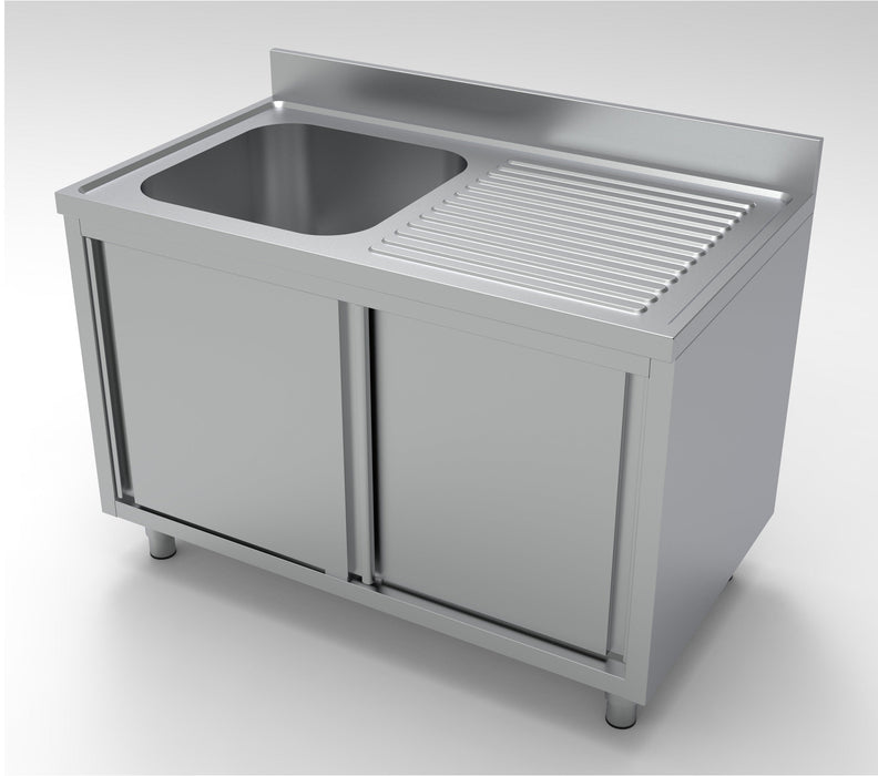 Combisteel 700 Stainless Steel Single Left Bowl Sink With Sliding Doors 1200mm Wide - 7333.0900 Combisteel