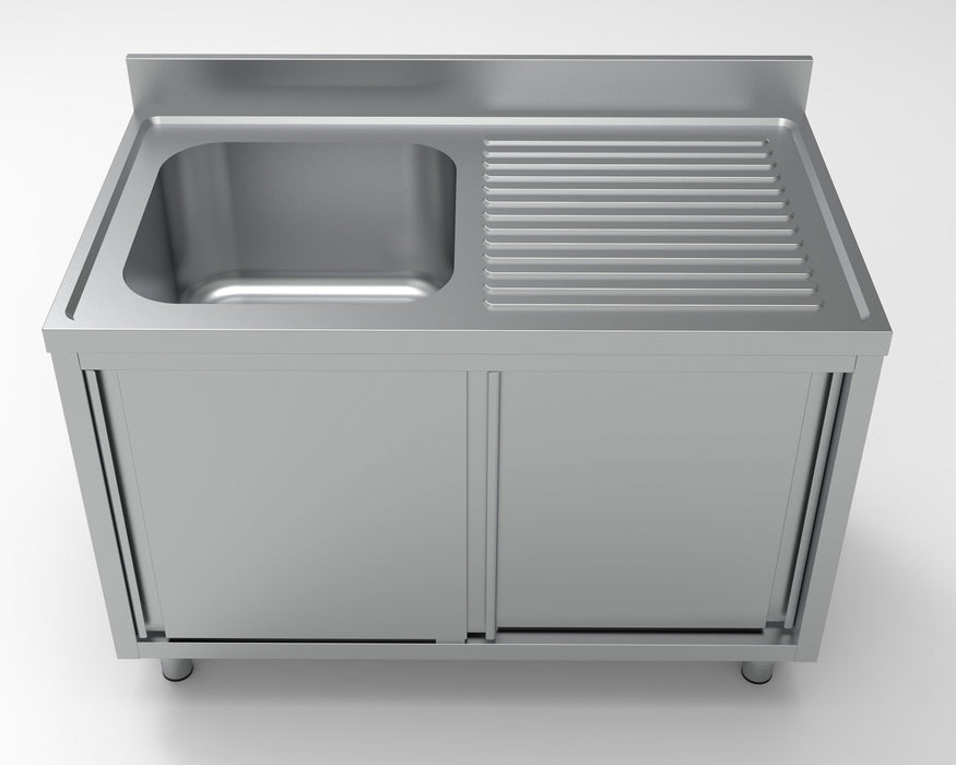Combisteel 700 Stainless Steel Single Left Bowl Sink With Sliding Doors 1200mm Wide - 7333.0900 Combisteel
