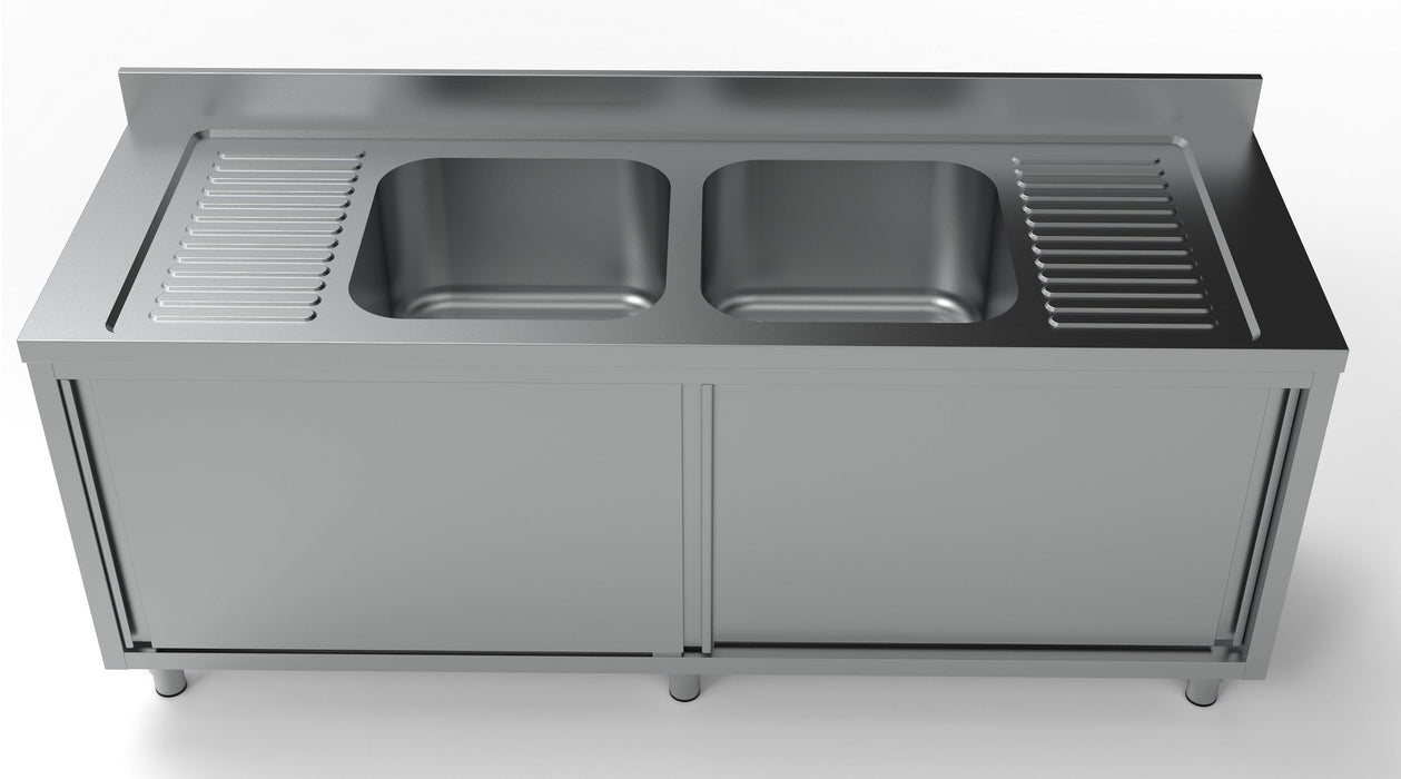 Combisteel 700 Stainless Steel Double Bowl Sink With Sliding Doors 2000mm Wide - 7333.0920 Combisteel