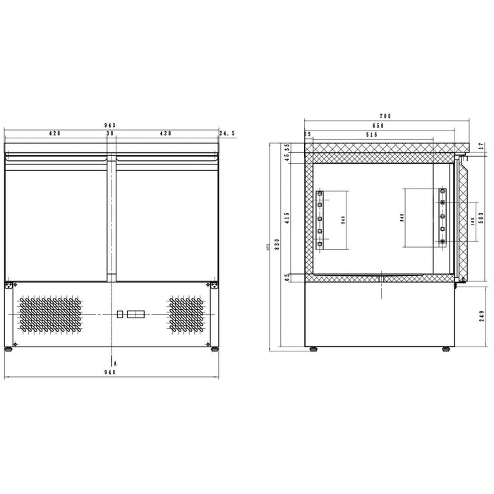 Combisteel Refrigerated Negative Counter - 2 Doors - Stainless Steel - 1795x700x850mm - Ventilated Cooling - -10°C to -20°C - Energy Efficient - Plug & Play 7450.0079 Combisteel