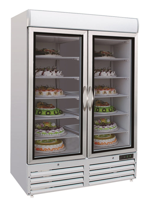 Combisteel Freezer - 2 Glass Doors - Stainless Steel - Ventilated Cooling - LED Lighting - Automatic Defrost - 230V - Energy Efficient