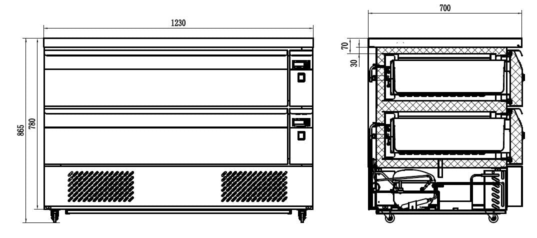 Combisteel Refrigerated Freezer Counter - 2 Drawers, 6x 1/1 GN - Stainless Steel - Energy Efficient - Professional Kitchen Use Combisteel
