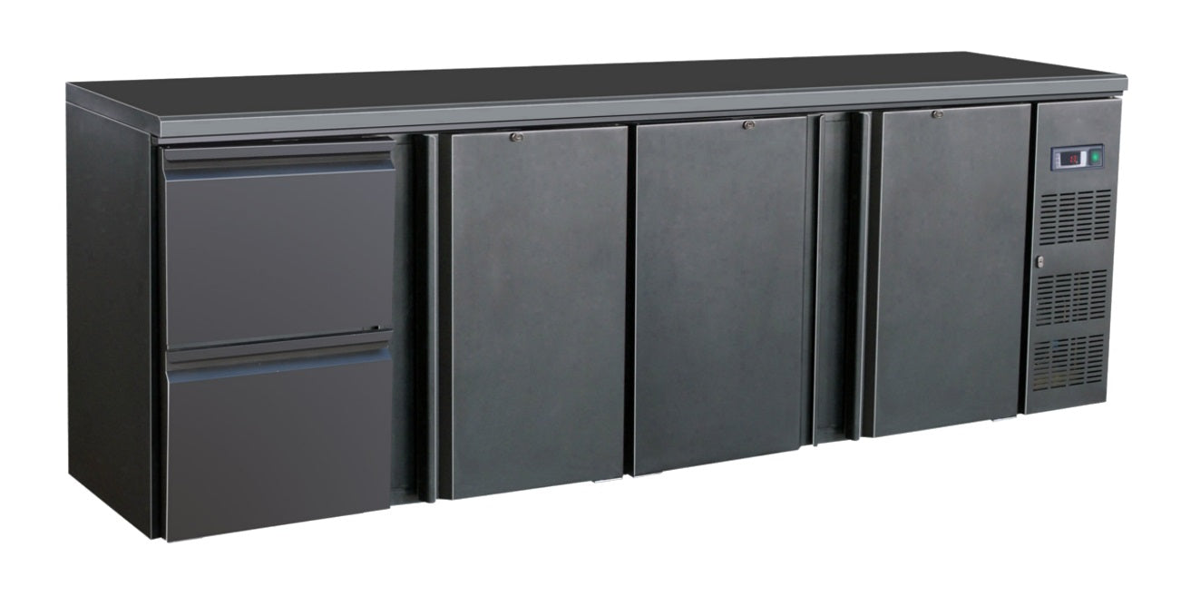 Combisteel Bar Cooler Black - 3 Doors & 2 Drawers - Ventilated Cooling - Digital Display - Lockable - 698L Capacity  7450.0326 Combisteel