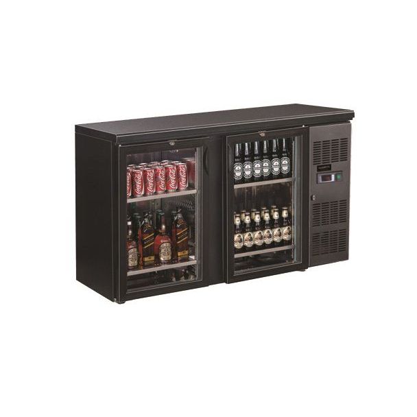 Combisteel Backbar Cooler - Black with 2 Glass Doors - 490L Capacity - LED Lighting - Ventilated Cooling - Commercial Beverage Fridge