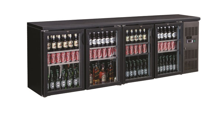 Combisteel Backbar Cooler - Black - 4 Glass Doors - 920L Capacity - LED Lighting - Ventilated Cooling - Digital Temperature Control