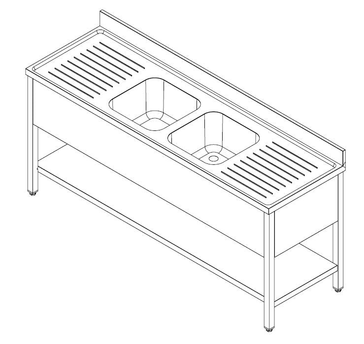 Combisteel 700 Stainless Steel Double Middle Bowl Sink Flat Pack 2400mm Wide - 7452.0460 Combisteel