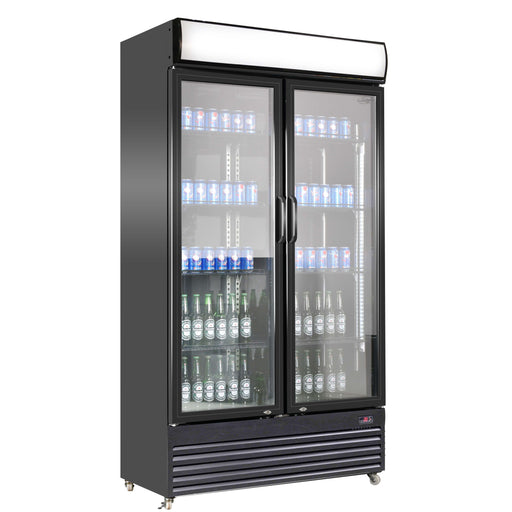 Combisteel Refrigerator - 2 Glass Doors - Black - 780L Capacity - Digital Display - LED Lighting - Ventilated Cooling - +2°C to +10°C 7455.1394 Combisteel