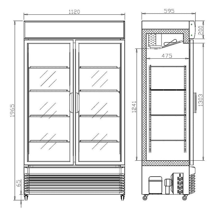 Combisteel Refrigerator with Sliding Glass Doors BEZ 750 SL - 750L Capacity - Ventilated Cooling - LED Lights - Digital Display