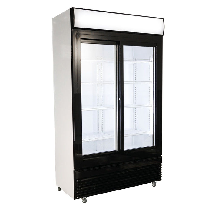 Combisteel Refrigerator with Sliding Glass Doors - 780L Capacity - Black Finish - LED Lighting - Ventilated Cooling - Energy-Efficient Design