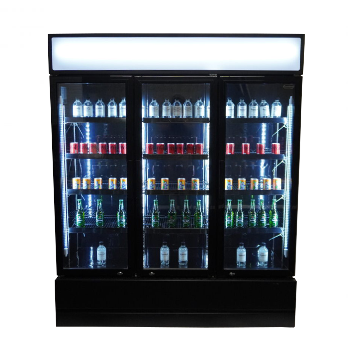 Combisteel 3 Glass Door Refrigerator - Black - 1200 Ltr Capacity - Ventilated Cooling - LED Lighting - Professional Catering Fridge